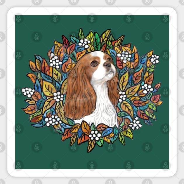 Blenheim Cavalier  King Charles Spaneil in an Autuum Garden (Portrait) Sticker by Dogs Galore and More